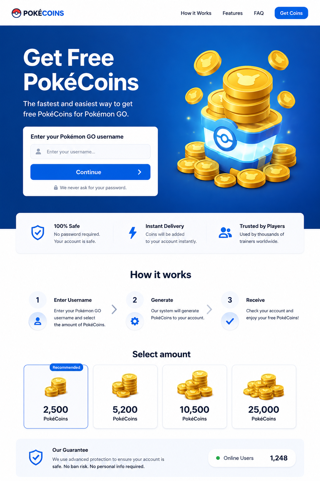 PokéCoins landing page